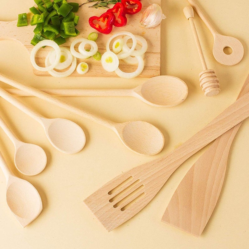 tuuli Kitchen - 9-Piece Wooden Cooking Utensils Set  Specially Designed Solid Beechwood Wooden Spoons  Wood Spatula and Honey Dipper  Durable Wooden Utensils for Everyday Use - Image 4